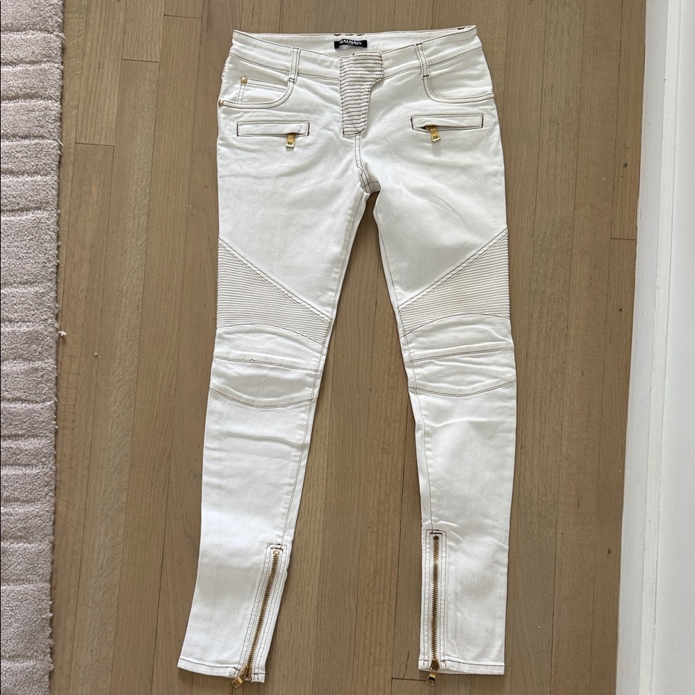 Balmain White Jeans with Gold Accents